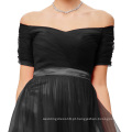 Grace Karin Sexy Off Ombro manga curta macio Tulle preto longo vestido de noite GK000077-1